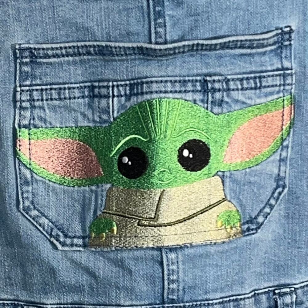 Star Wars Light Blue Denim Short Overalls with Grogu Patch - Picture 3 of 10